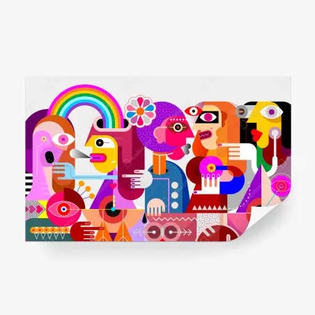 Papier peint rêve arc-en-ciel sur oiseau géométrique – Wallnifity®