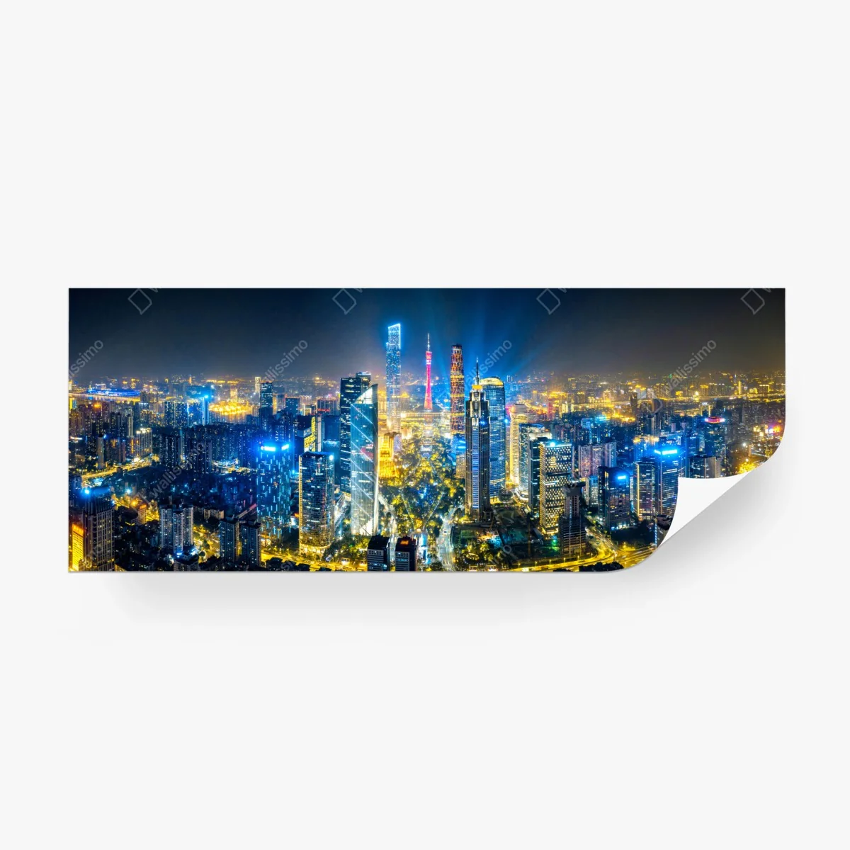 Papier peint skyline nocturne de Guangzhou, quartier financier illuminé – Wallnifity®