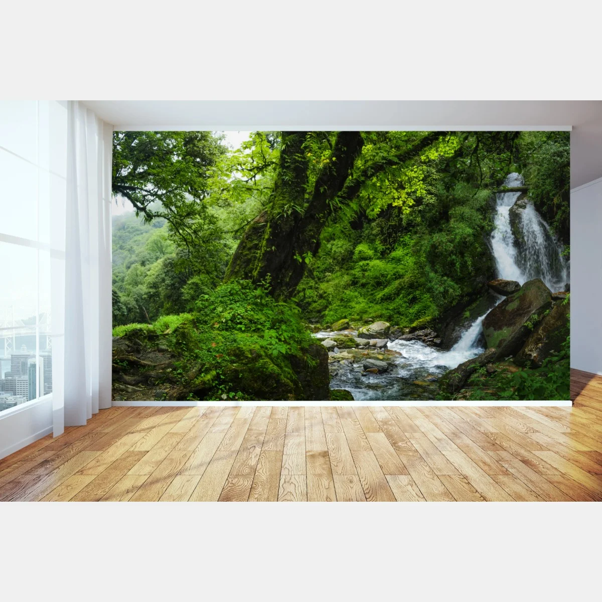 Papier peint cascade tranquille dans une forêt verdoyante – Wallnifity® Papier peint cascade tranquille dans une forêt verdoyante – Wallnifity®