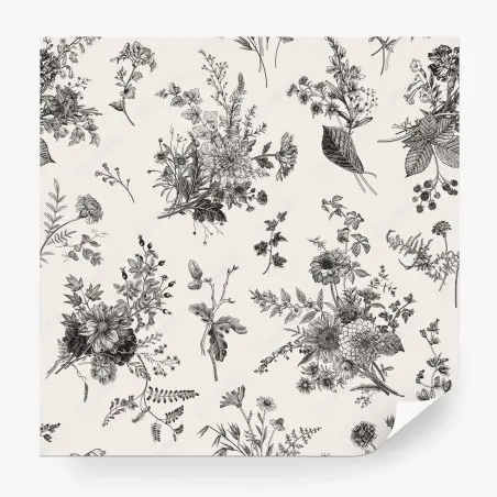 Papier peint motif floral automnal en noir et blanc – Wallnifity®