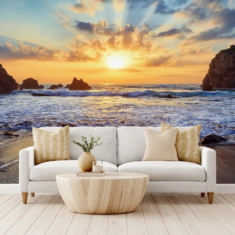 Papier peint coucher de soleil sur la côte rocheuse – Wallnifity® Papier peint coucher de soleil sur la côte rocheuse – Wallnifity®
