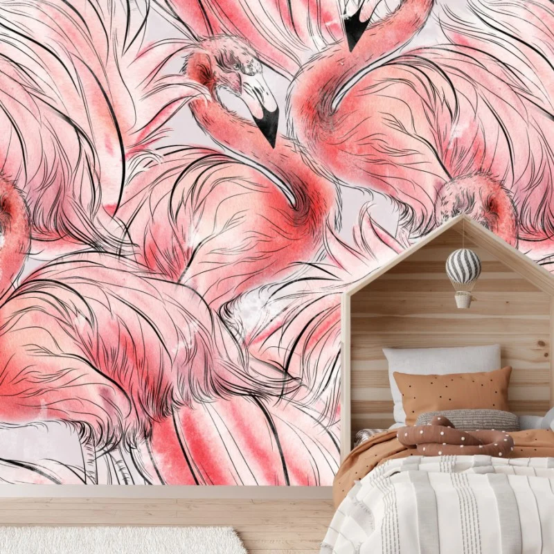 Papier peint motif flamants roses aquarelle élégant – Wallnifity®