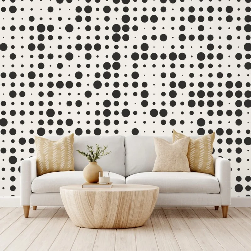 Papier peint motif à pois graphique noir et crème – Wallnifity® Papier peint motif à pois graphique noir et crème – Wallnifity®