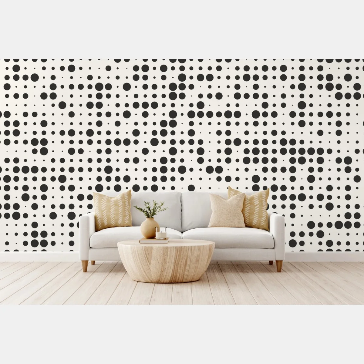 Papier peint motif à pois graphique noir et crème – Wallnifity® Papier peint motif à pois graphique noir et crème – Wallnifity®