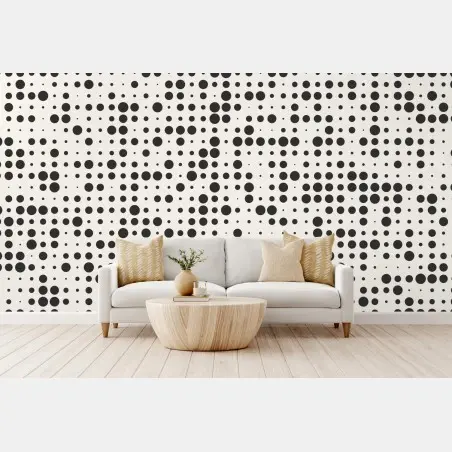 Papier peint motif à pois graphique noir et crème – Wallnifity®