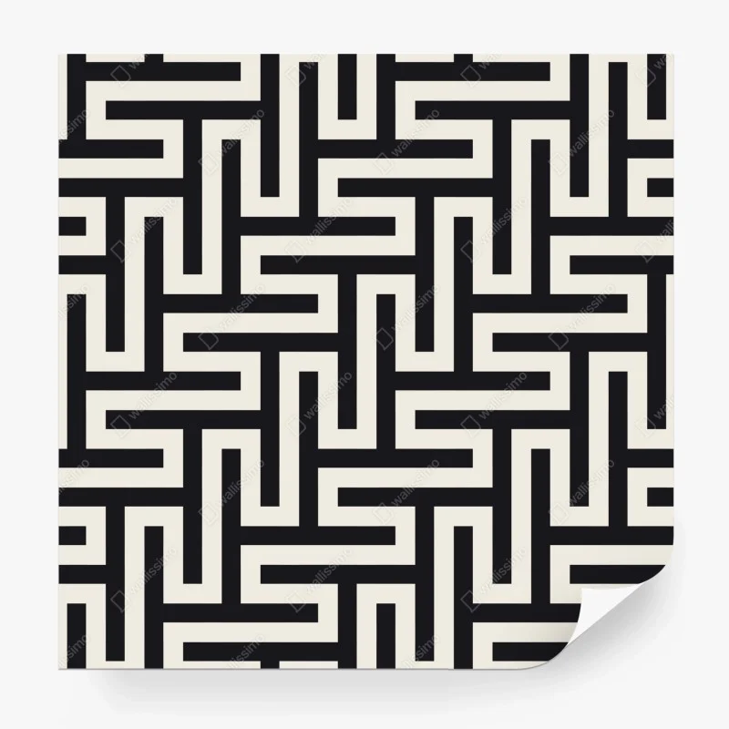 Papier peint motif labyrinthe géométrique noir et beige – Wallnifity® Papier peint motif labyrinthe géométrique noir et beige – Wallnifity®