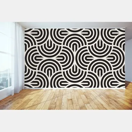 Papier peint motif géométrique optique noir et blanc – Wallnifity®