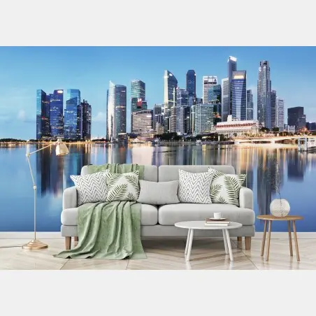 Papier peint panorama urbain de Singapour au crépuscule – Wallnifity®
