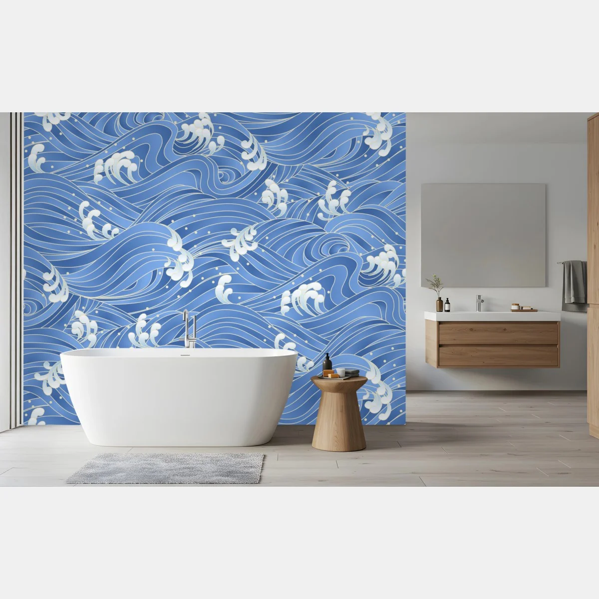 Papier peint motif de vagues stylisées bleu océan – Wallnifity® Papier peint motif de vagues stylisées bleu océan – Wallnifity®