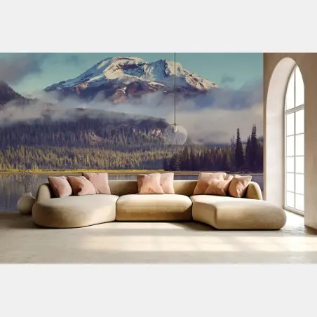 Papier peint paysage matinal du lac et des montagnes d'Oregon – Wallnifity®