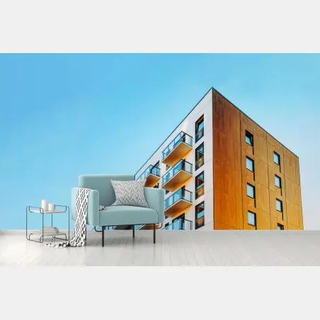 Papier peint balcons contemporains contre un ciel bleu – Wallnifity®