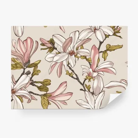 Papier peint motif magnolia élégant en teintes pastel – Wallnifity®