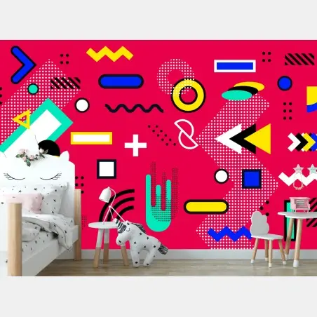 Papier peint motif géométrique rétro coloré – Wallnifity®
