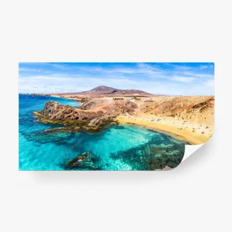 Papier peint vue panoramique de la côte turquoise de Papagayo, Lanzarote – Wallnifity®