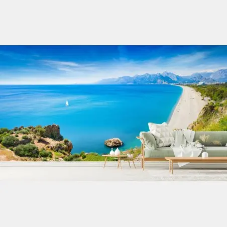 Papier peint panorama côtier d'Antalya, plage de Konyaalti – Wallnifity®