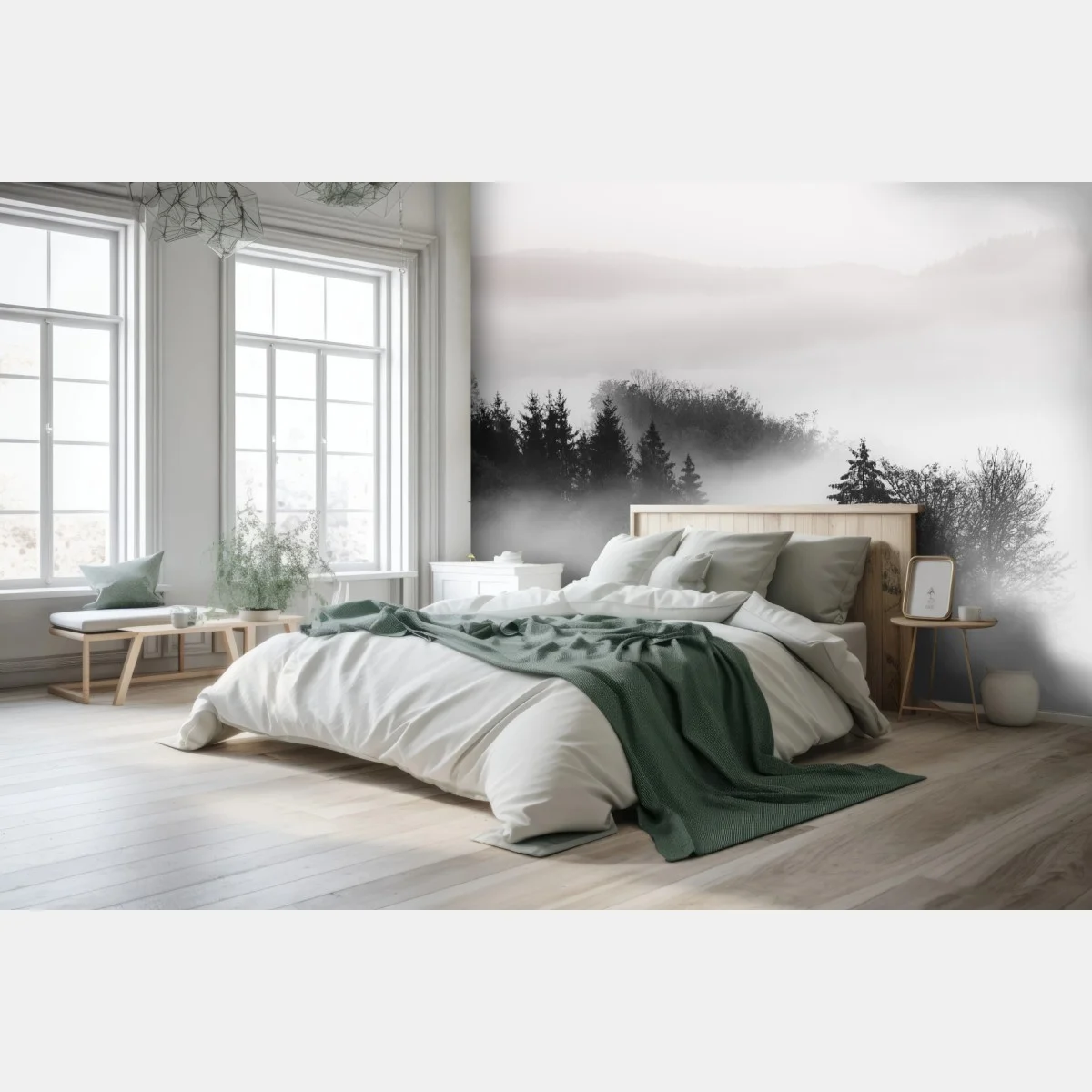 Papier peint forêt embrumée en noir et blanc – Wallnifity® Papier peint forêt embrumée en noir et blanc – Wallnifity®