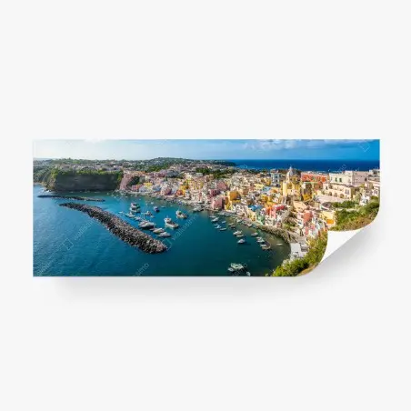 Papier peint panorama d'un village côtier coloré – Wallnifity®