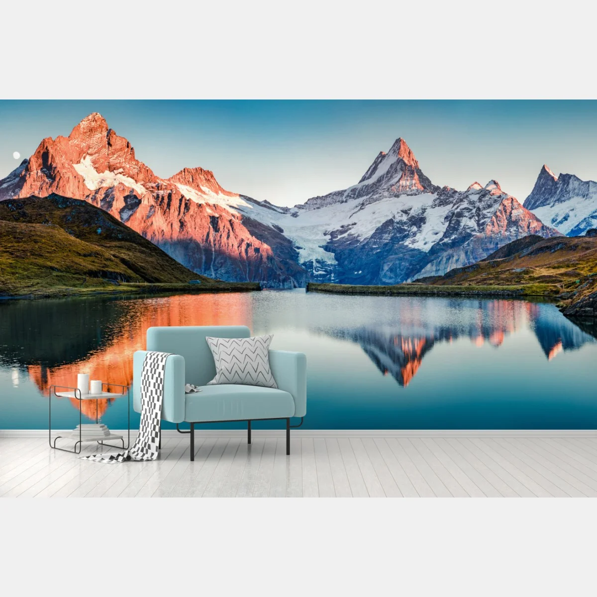 Papier peint panoramique alpin au coucher de soleil à Bachalpsee, Grindelwald – Wallnifity® Papier peint panoramique alpin au coucher de soleil à Bachalpsee, Grindelwald – Wallnifity®