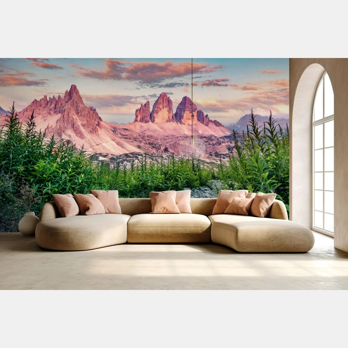 Papier peint panorama des Dolomites : Tre Cime di Lavaredo au coucher du soleil – Wallnifity® Papier peint panorama des Dolomites : Tre Cime di Lavaredo au coucher du soleil – Wallnifity®