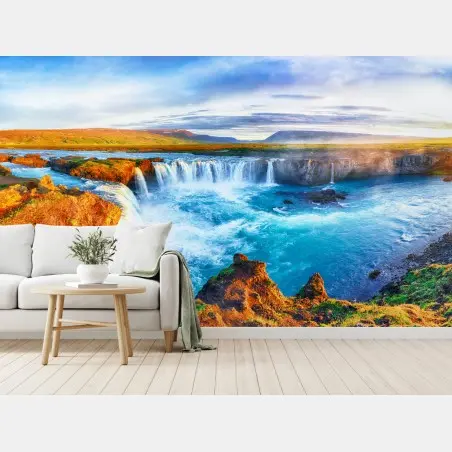Papier peint lever de soleil sur Godafoss, panorama d'Islande – Wallnifity®