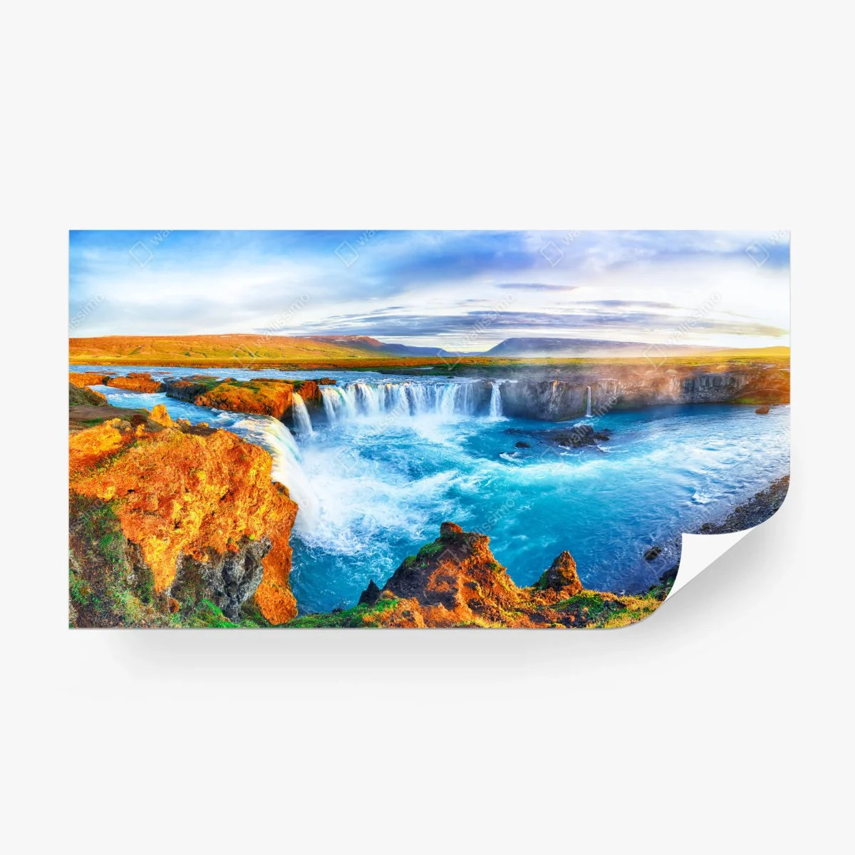 Papier peint lever de soleil sur Godafoss, panorama d'Islande – Wallnifity® Papier peint lever de soleil sur Godafoss, panorama d'Islande – Wallnifity®