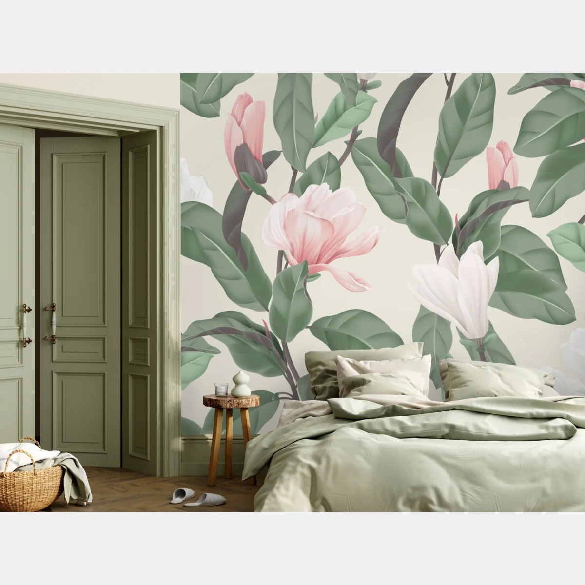 Papier peint motif magnolia pastel sur fond beige – Wallnifity® Papier peint motif magnolia pastel sur fond beige – Wallnifity®
