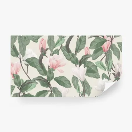 Papier peint motif magnolia pastel sur fond beige – Wallnifity®