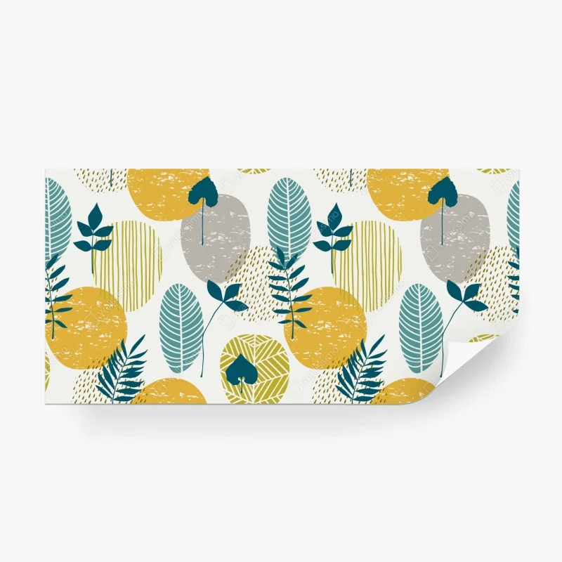 Papier peint motif botanique graphique aux cercles moutarde et sarcelle – Wallnifity® Papier peint motif botanique graphique aux cercles moutarde et sarcelle – Wallnifity®