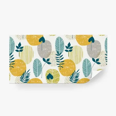 Papier peint motif botanique graphique aux cercles moutarde et sarcelle – Wallnifity®