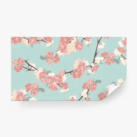 Papier peint motif floral délicat aux fleurs roses et fond turquoise – Wallnifity®
