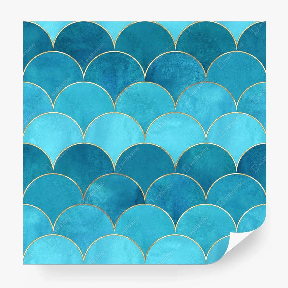 Papier peint motif d'écailles bleues avec liserés dorés – Wallnifity® Papier peint motif d'écailles bleues avec liserés dorés – Wallnifity®