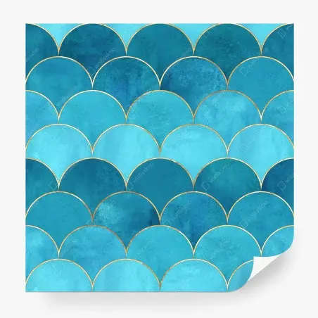 Papier peint motif d'écailles bleues avec liserés dorés – Wallnifity®