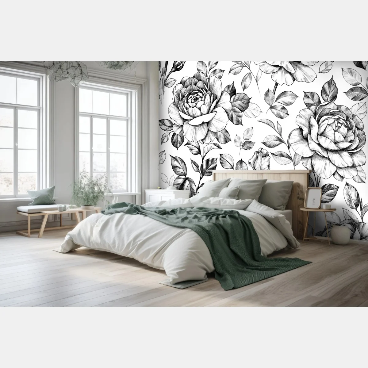 Papier peint motif floral vintage rose en dessin au crayon – Wallnifity® Papier peint motif floral vintage rose en dessin au crayon – Wallnifity®