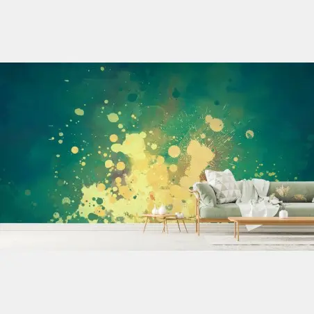 Papier peint explosion de peinture turquoise et jaune – Wallnifity®
