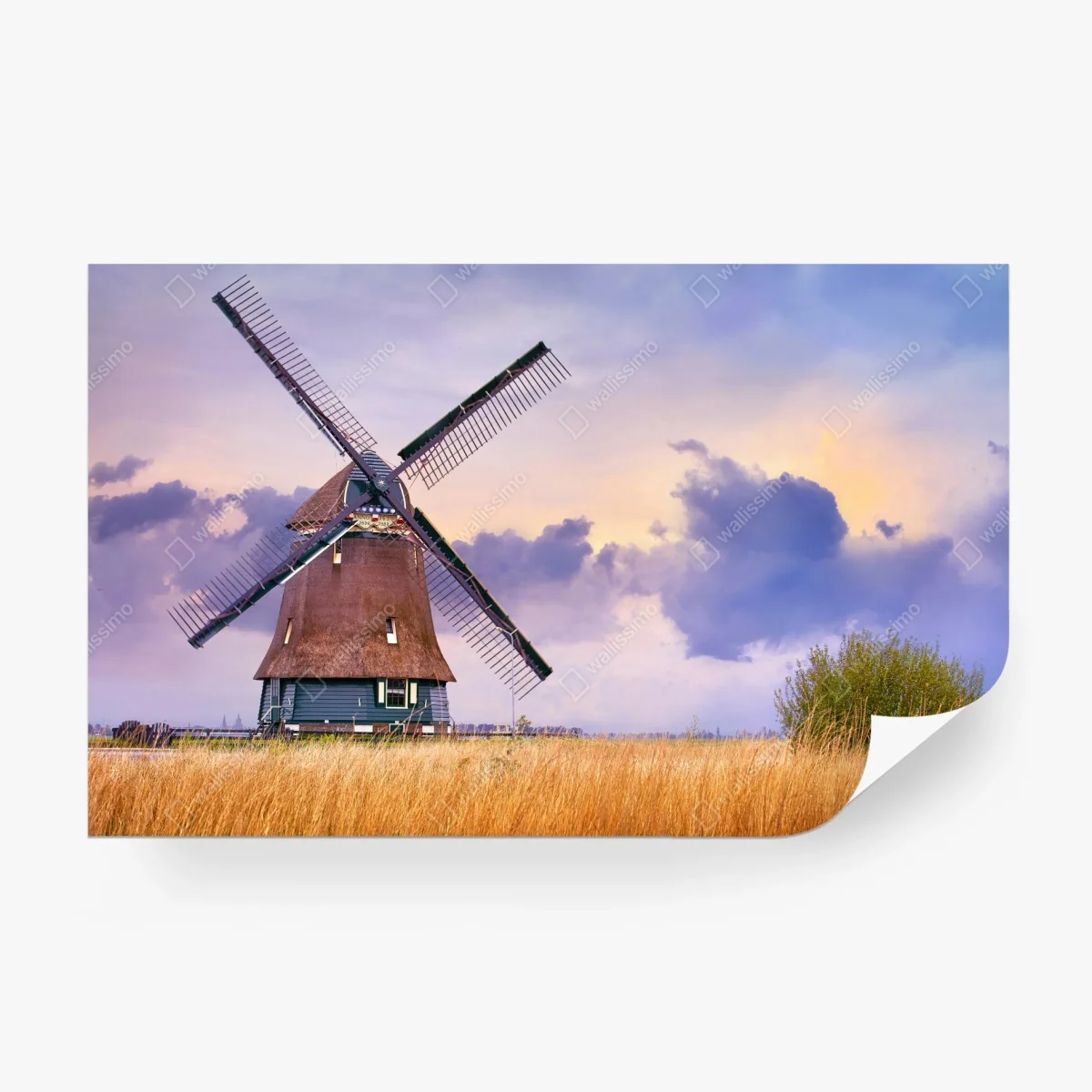 Papier peint moulin traditionnel des Pays-Bas au crépuscule – Wallnifity®