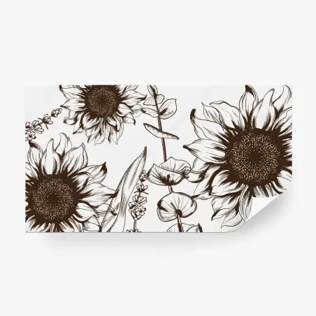 Papier peint composition botanique de tournesols au trait sépia – Wallnifity®