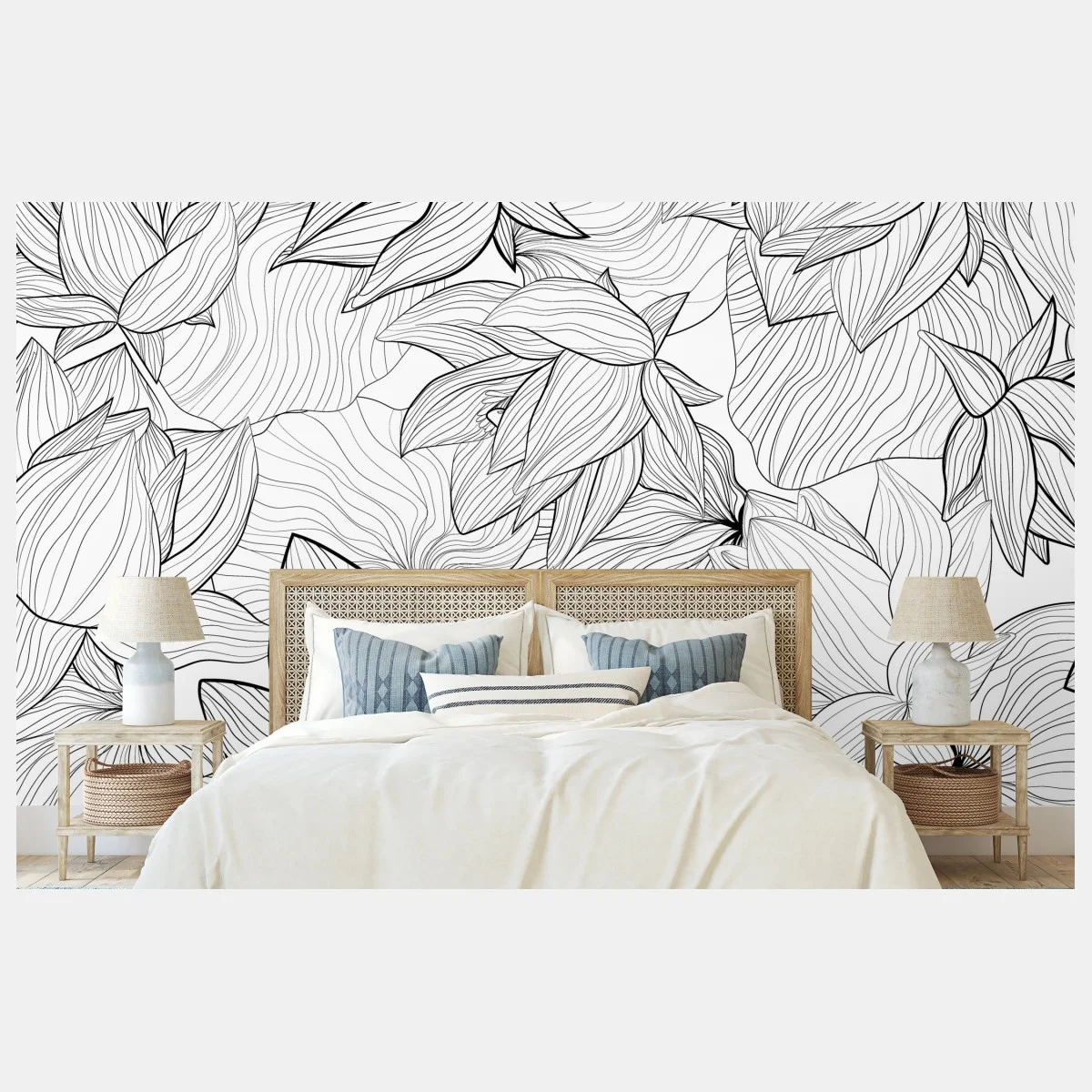 Papier peint motif floral linéaire noir et blanc – Wallnifity® Papier peint motif floral linéaire noir et blanc – Wallnifity®