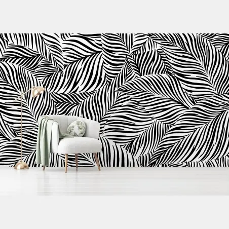 Papier peint feuillage graphique noir et blanc – Wallnifity®