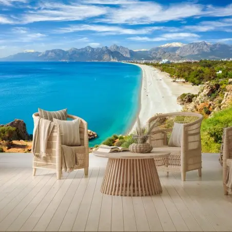 Papier peint panorama marin de la plage de Konyaalti, Antalya, Turquie – Wallnifity®