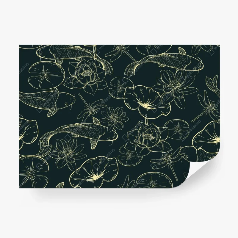 Papier peint motif carpes koi et nénuphars, illustration élégante – Wallnifity® Papier peint motif carpes koi et nénuphars, illustration élégante – Wallnifity®