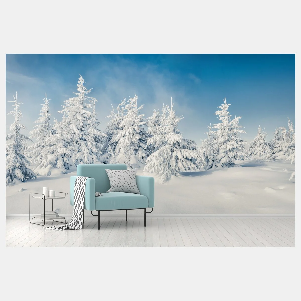 Papier peint panorama hivernal de sapins enneigés – Wallnifity® Papier peint panorama hivernal de sapins enneigés – Wallnifity®