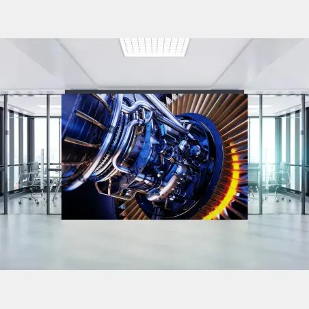 Papier peint design industriel : turbine à réaction en bleu métallique – Wallnifity®