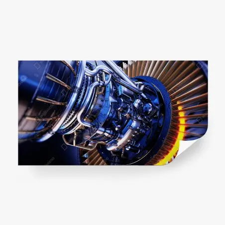 Papier peint design industriel : turbine à réaction en bleu métallique – Wallnifity®