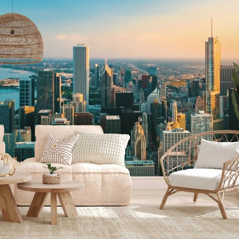 Papier peint panorama urbain de Chicago au coucher du soleil – Wallnifity® Papier peint panorama urbain de Chicago au coucher du soleil – Wallnifity®