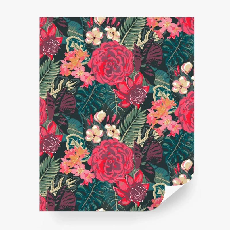 Papier peint parure botanique tropicale aux fleurs rouges – Wallnifity® Papier peint parure botanique tropicale aux fleurs rouges – Wallnifity®