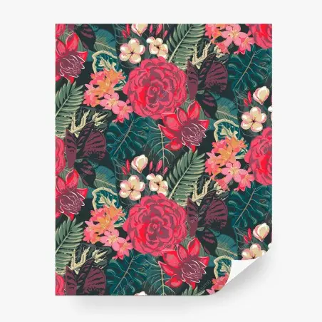 Papier peint parure botanique tropicale aux fleurs rouges – Wallnifity®