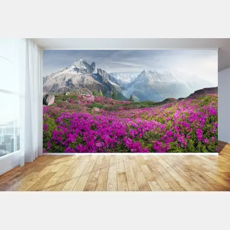 Papier peint champ de rhododendrons au pied du Mont Blanc – Wallnifity®