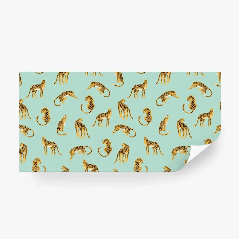 Papier peint motif guépards sur fond menthe – Wallnifity® Papier peint motif guépards sur fond menthe – Wallnifity®