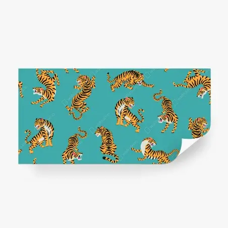 Papier peint motif de tigres stylisés sur fond turquoise – Wallnifity®