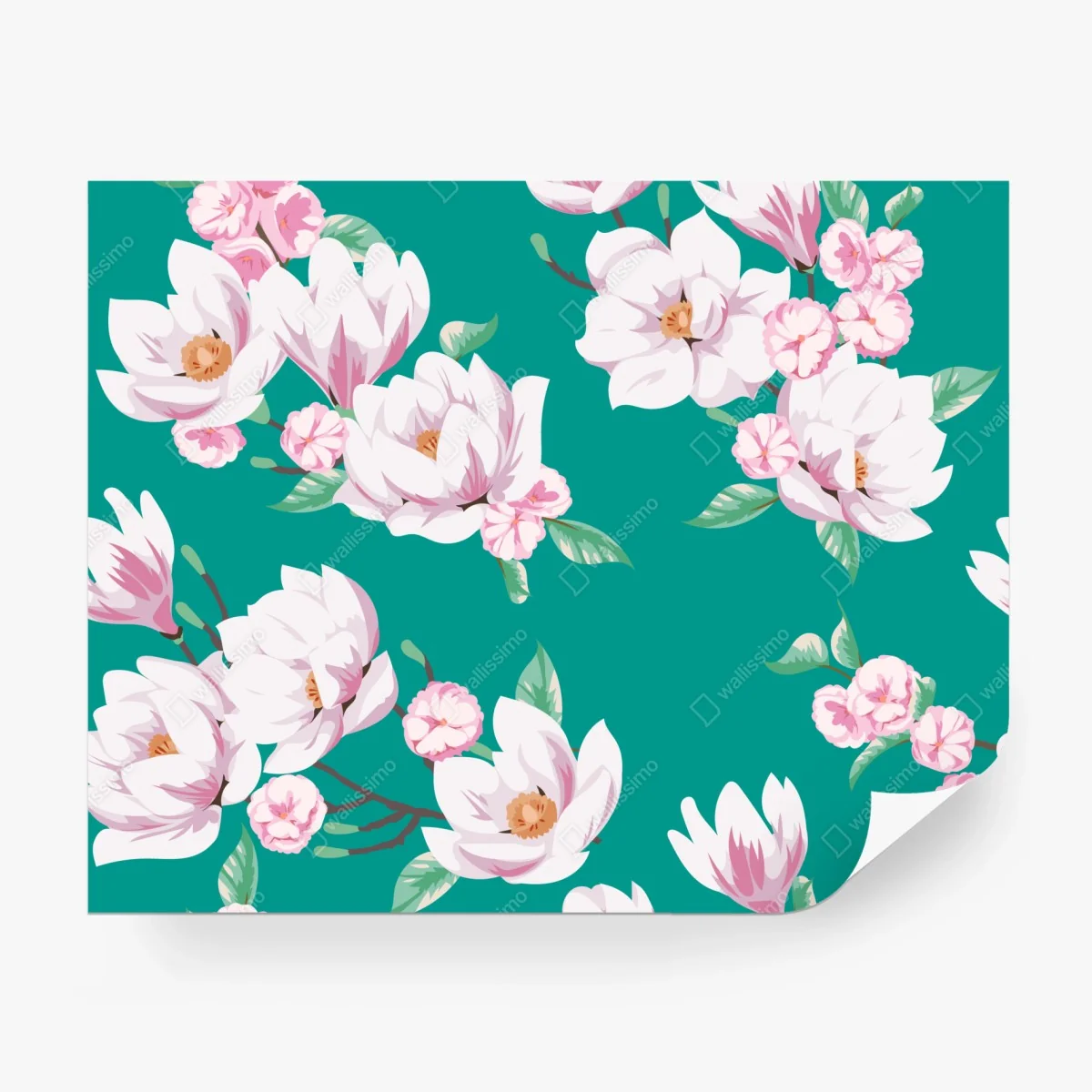 Papier peint fleurs de magnolia sur fond sarcelle – Wallnifity® Papier peint fleurs de magnolia sur fond sarcelle – Wallnifity®